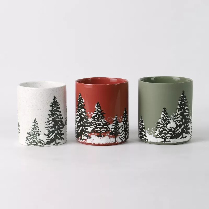 Manu Painted Candle Holder Christmas Pines
